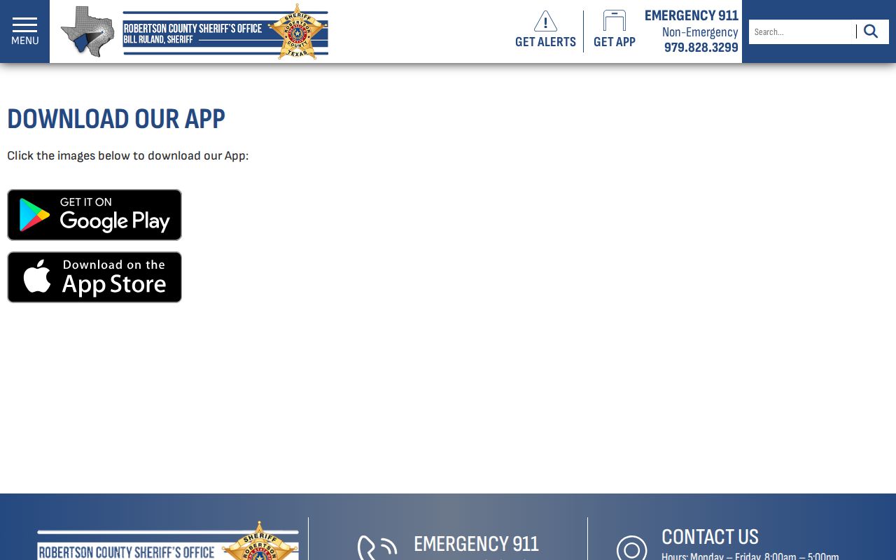 Robertson County active warrant reference: official sheriff app access page