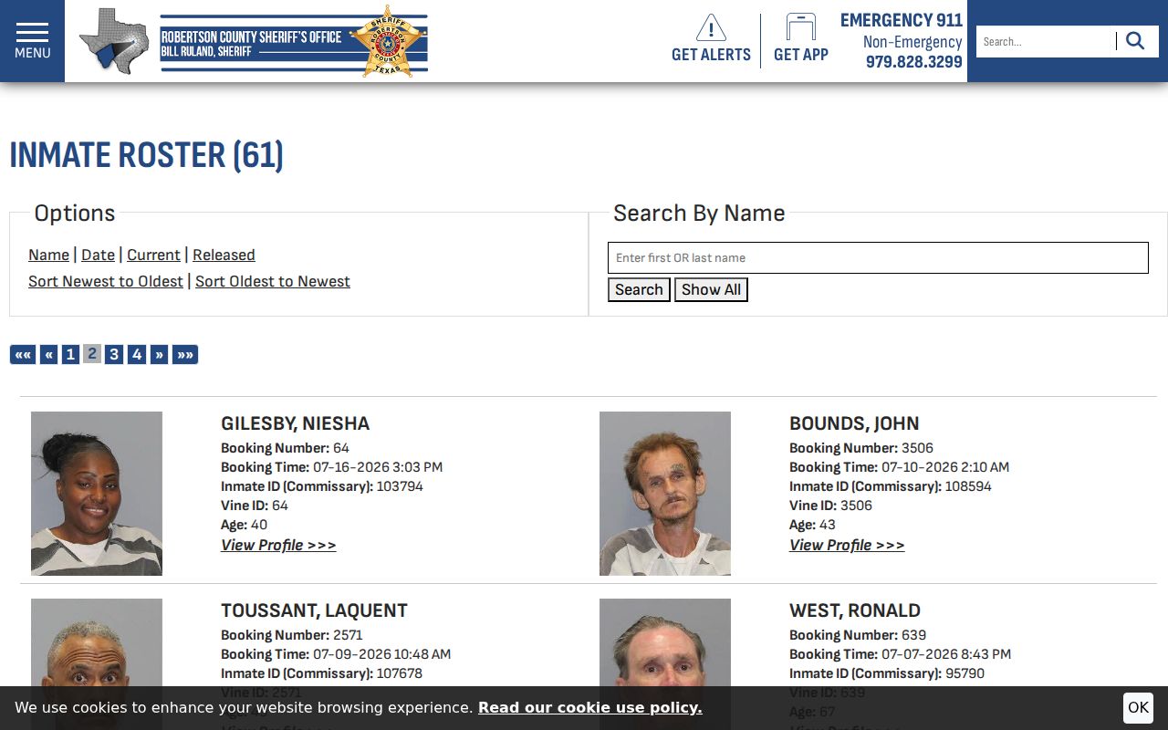 Robertson County active warrant reference: jail roster search and booking fields