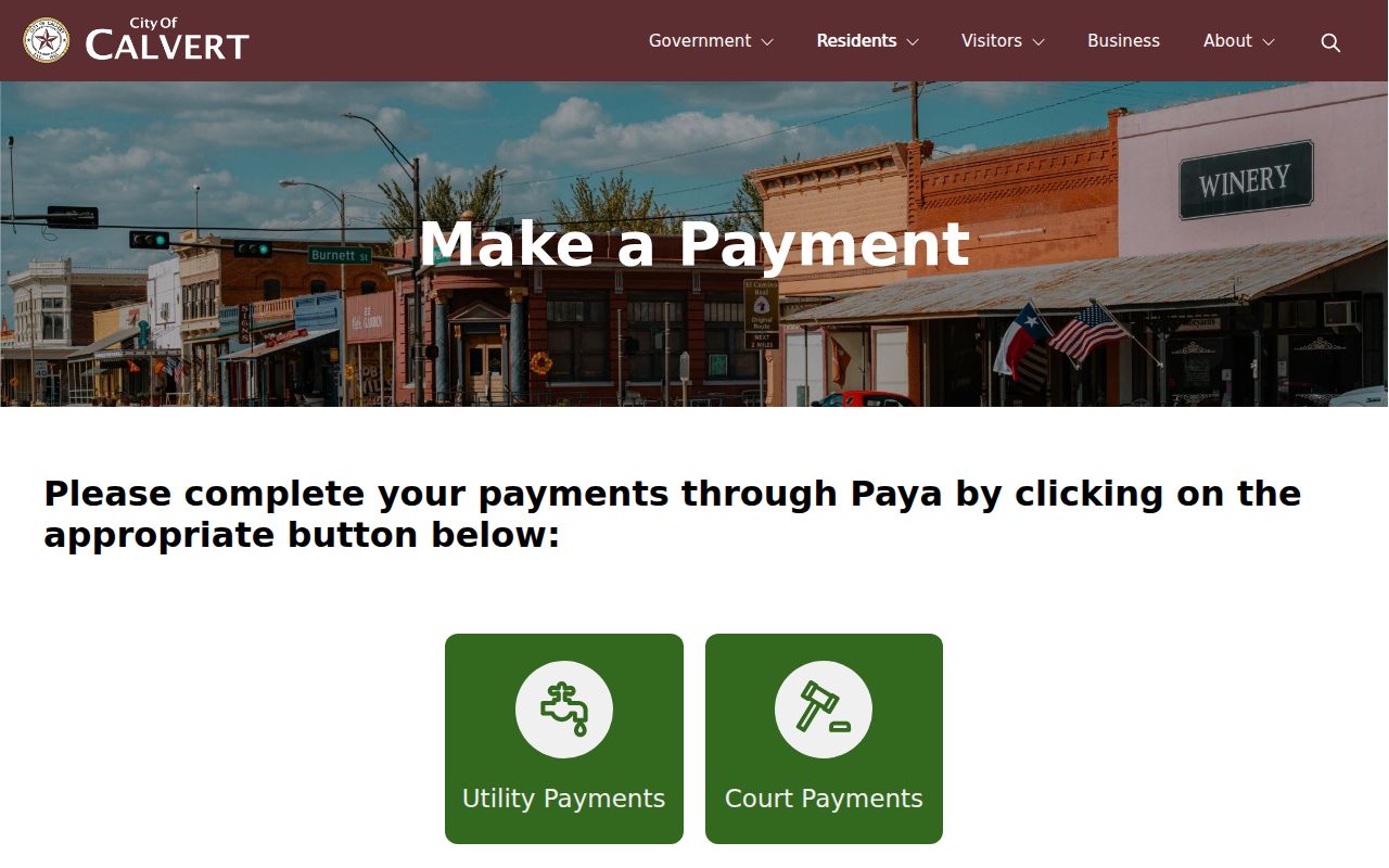 Calvert municipal court Paya payment page for city warrant records