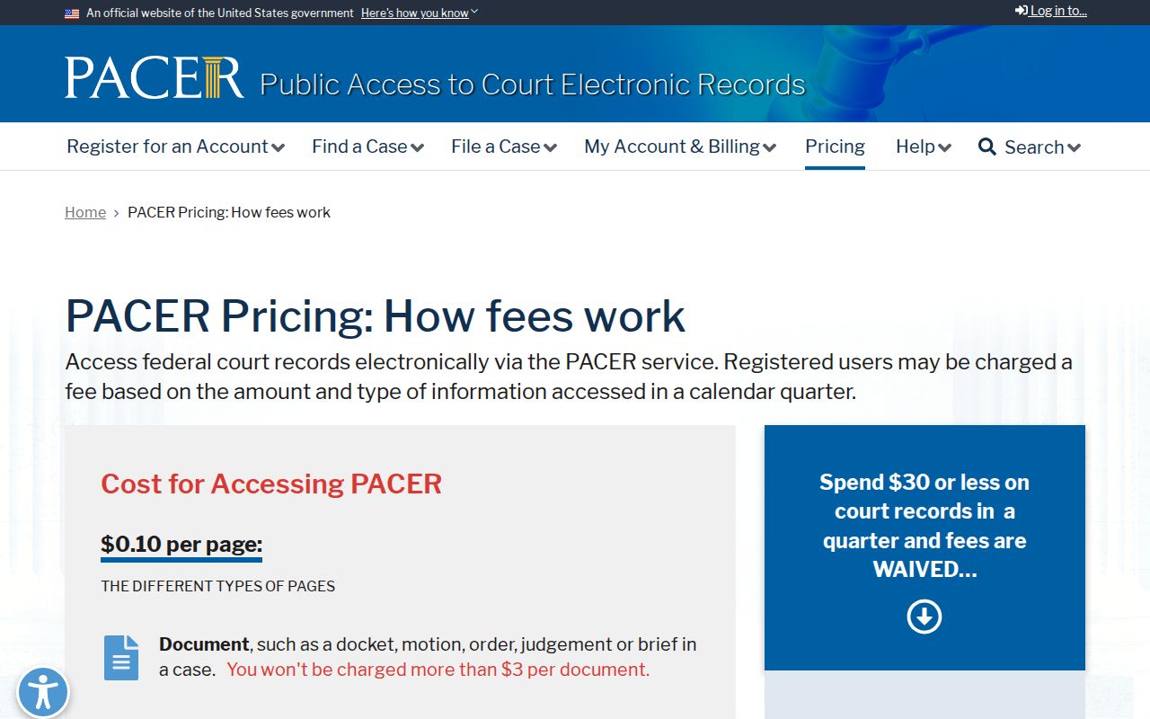 Robertson County arrest warrant reference: PACER federal docket fee information